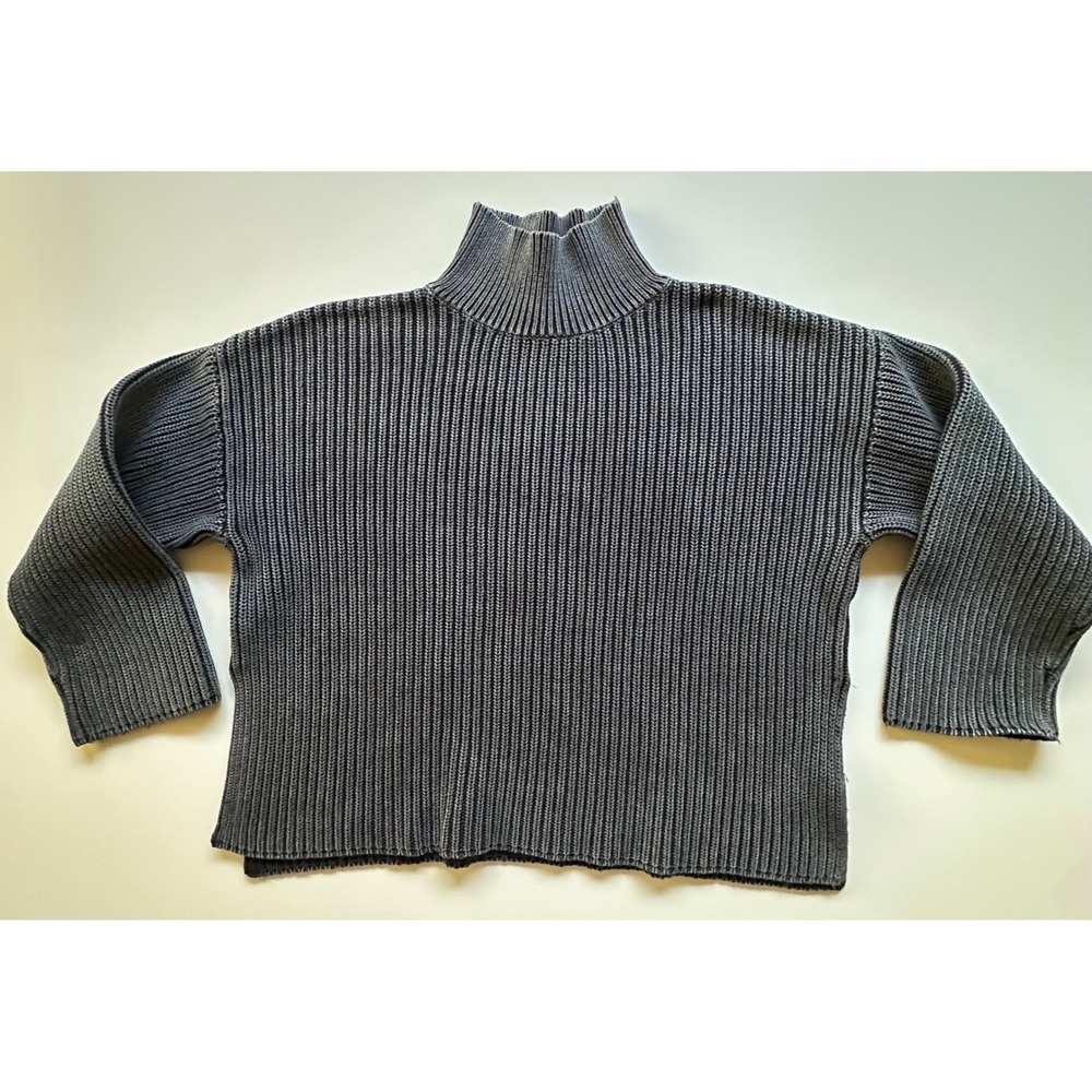 DemyLee New York Ribbed Mock Neck Sweater Charcoal Gray Boxy Oversized XS